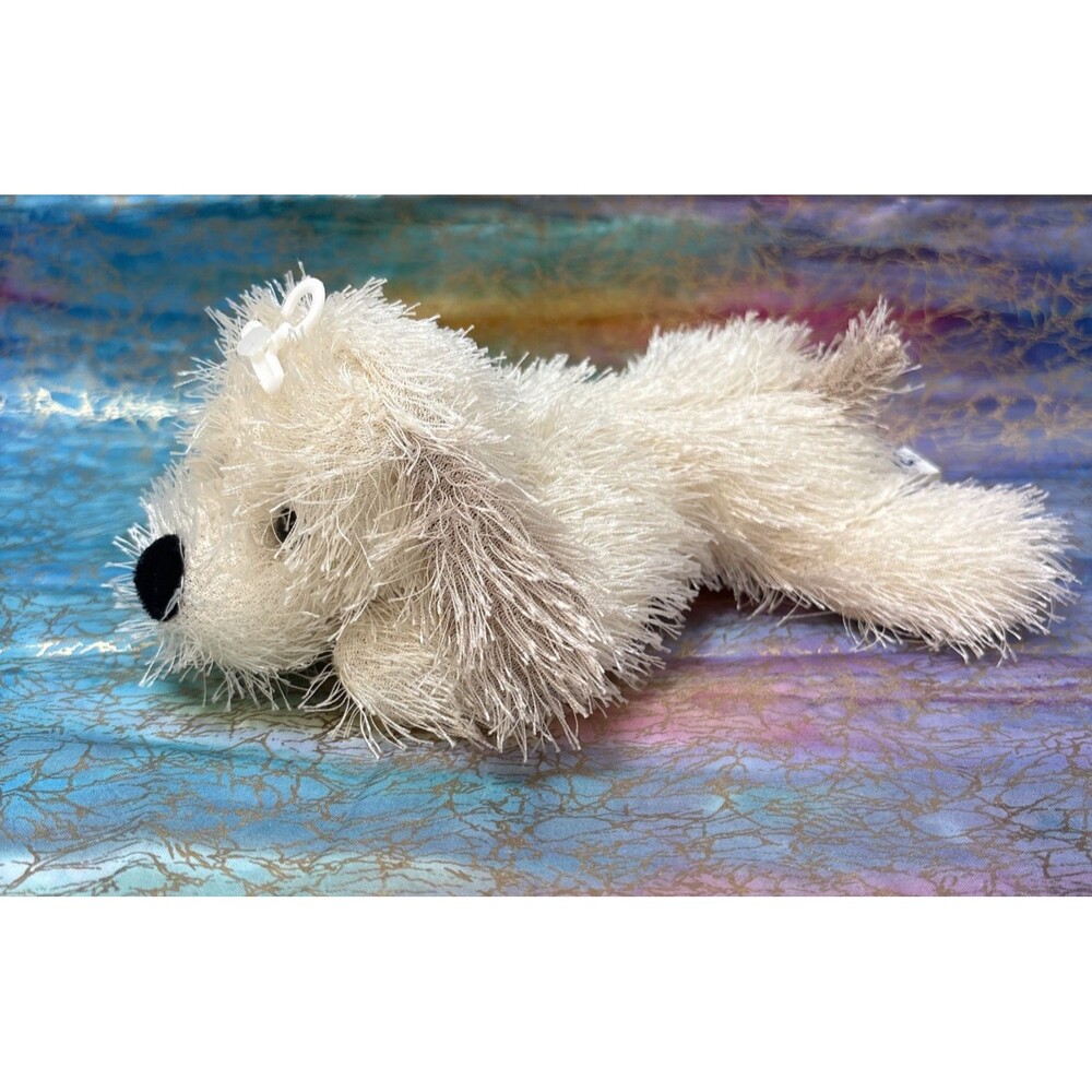 Vintage Goffa Shaggy Puppy dog Plus 9" Cream Tan Hanging clip Vintage 1990s